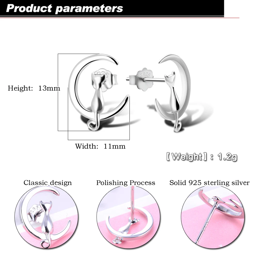 Женские серьги-гвоздики в стиле аниме из стерлингового серебра 925 пробы с милым