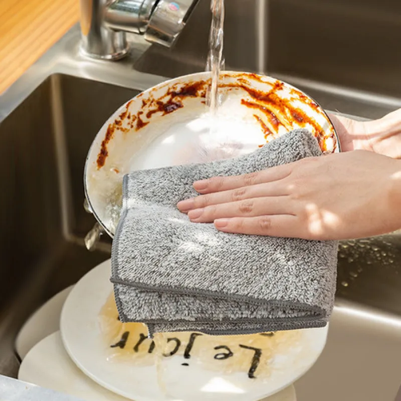 

Household Bamboo Charcoal Absorbent Cloth Kitchen Microfiber Cleaning Cloth Non-stick Oil Towel Kitchen Tools