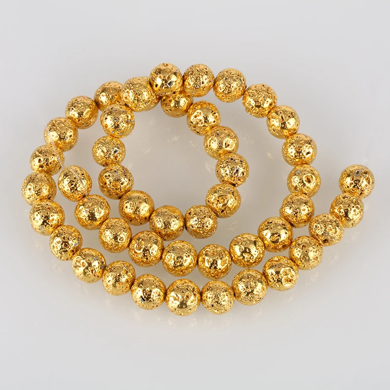 Бусины Из Натурального лавового камня 8 мм браслет золото сталь розовое