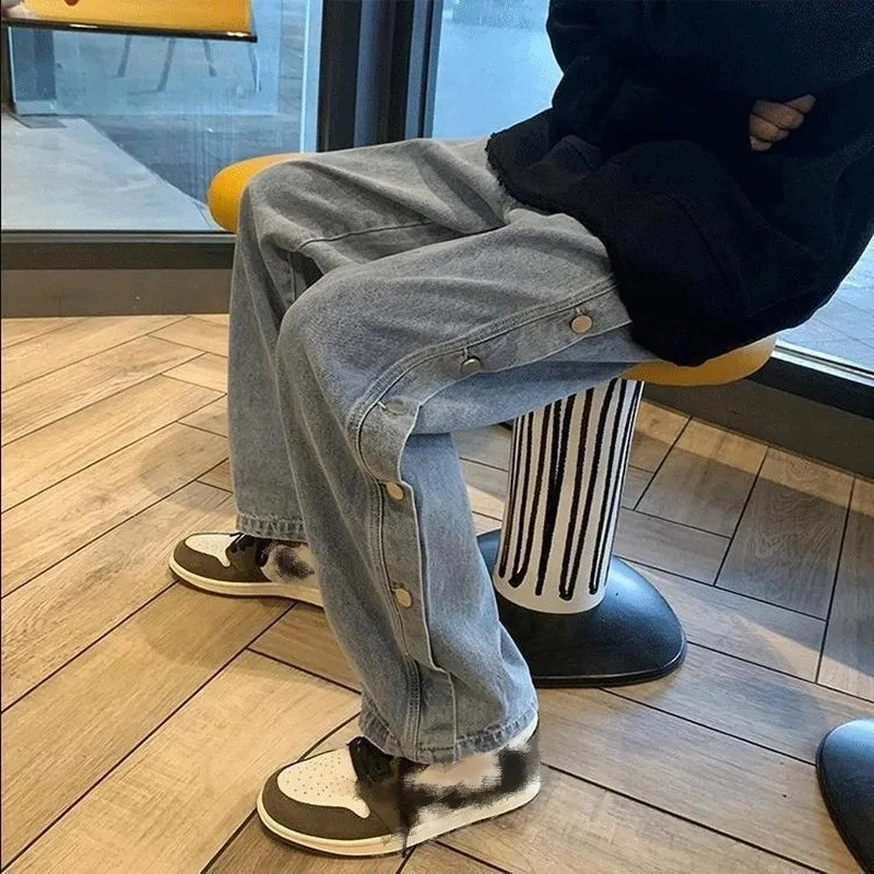 

Jeans Women BF Style Chic Harajuku Button Design Retro Teens Denim Trousers All-match Fall Spring Ins Unisex Ladies Bottom New