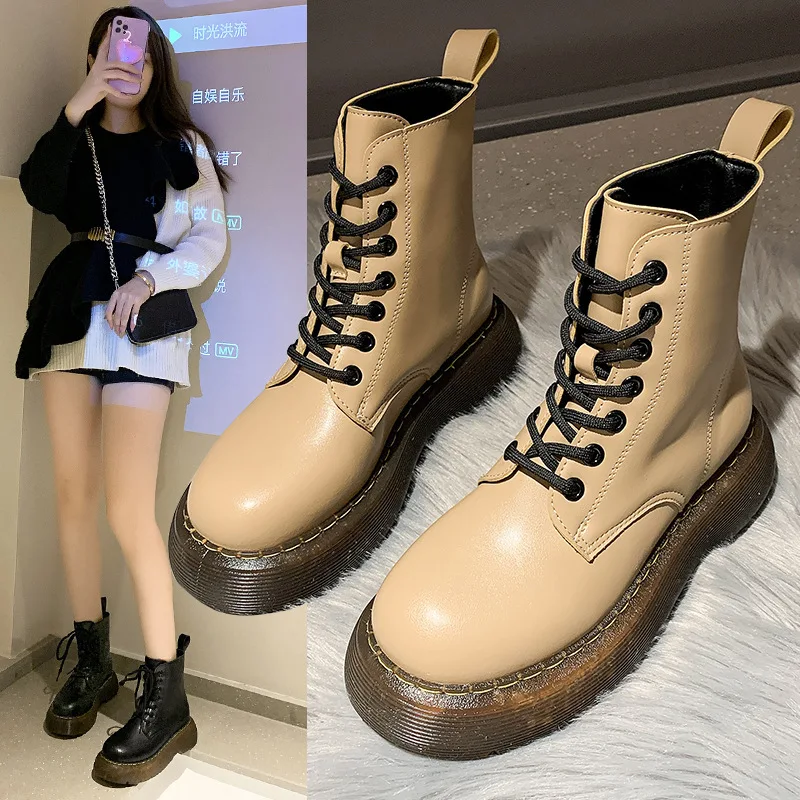 

Женские ботинки, женская низкая обувь, ботинки на шнуровке, женская зимняя обувь с круглым носком на плоской подошве, до щиколотки, Осень-зим...