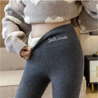 high waisted velvet leggings womens autumn and winter thickened outer high waisted feet pants gray warm cotton trousers