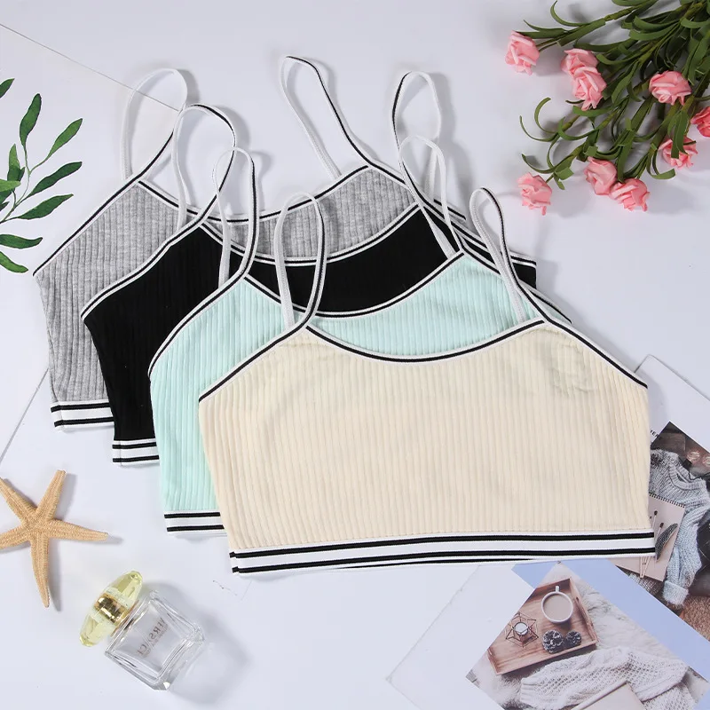 

No steel ring solid color ladies vest girls tie threaded camisole underwear student anti-glare vest underwear