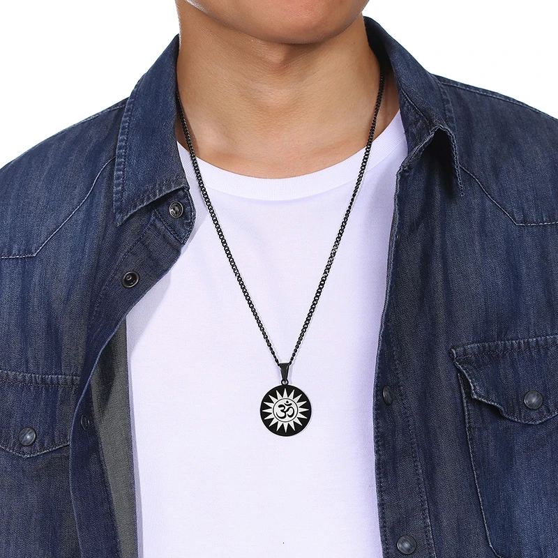 Мужские ювелирные изделия с подвеской в виде диска на санскрите из нержавеющей