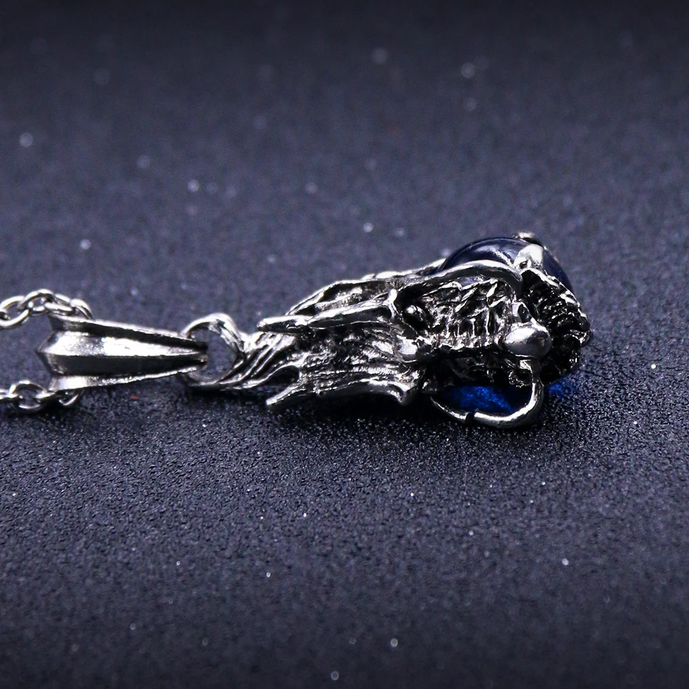 Украшения в стиле панк Китай голова дракона синие кристаллы бусины ожерелье