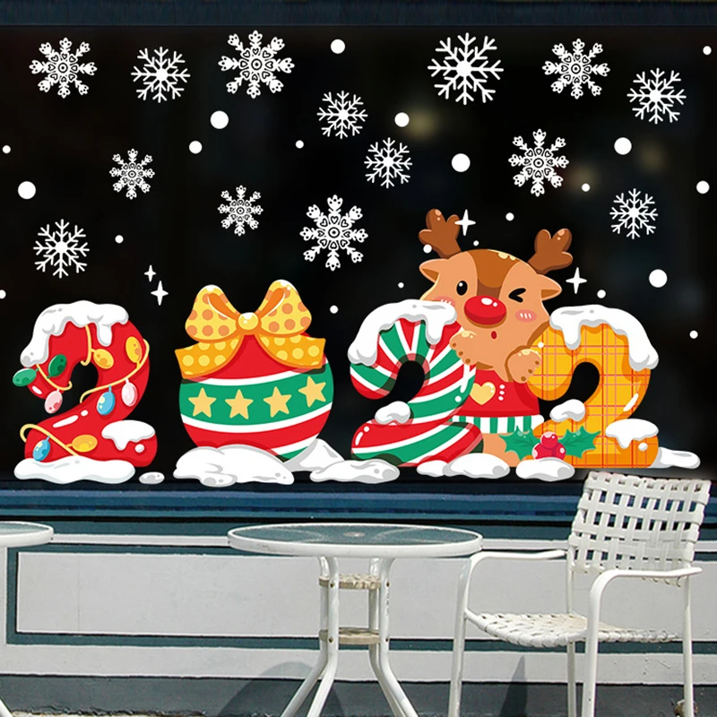 

2022 New Year Stickers Christmas Wall Window Stickers Marry Christmas Decoration For Home Xmas Party Navidad Gifts Noel Decor