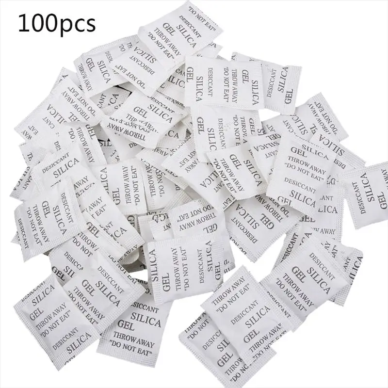 

100 Packets Non-Toxic Silica Gel Desiccant Pack Moisture Absorber Dehumidifier for Kitchen Clothes Storage Room Food Spices