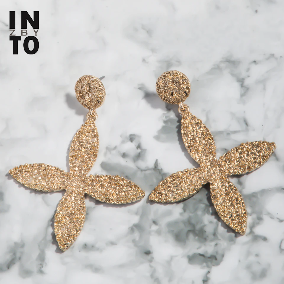 Женские серьги подвески в виде большого листа стиле панк круглые золотого цвета