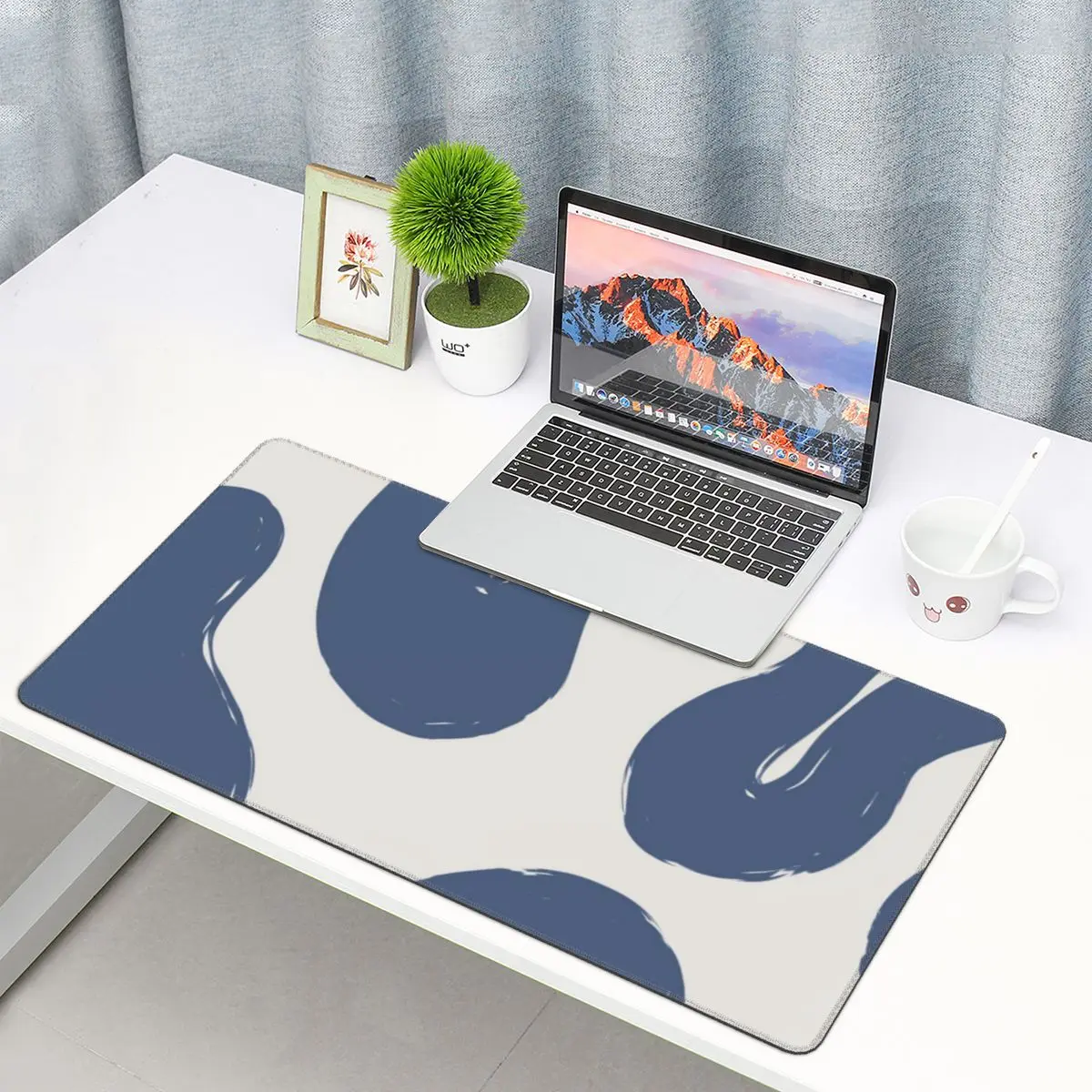 

Nordic Blue Shapes Minimal PC Table Mats Mousepad Abstract Waves Boho XXL Gaming Printing Computer Mouse pad