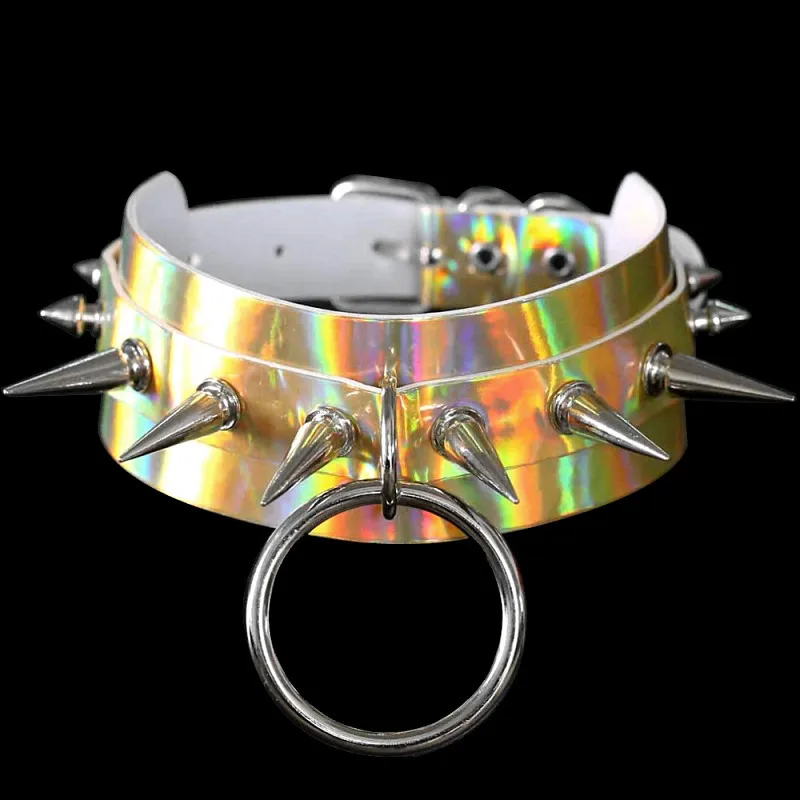 

Choker Chain necklace Punk rainbow Leather Collar women holo chocker party emo rave festival costume Jewelry