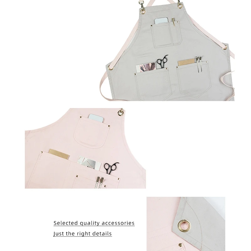 

2 Pcs Double-Sided Leather Apron Floral Artist Gardening Pet Shop Barista Pink Grey & Green Coffee