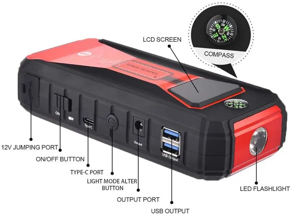 Стартер для автомобиля пусковое устройство Batery Power Bank 15000mAh 800A Jumpstarter Авто Buster