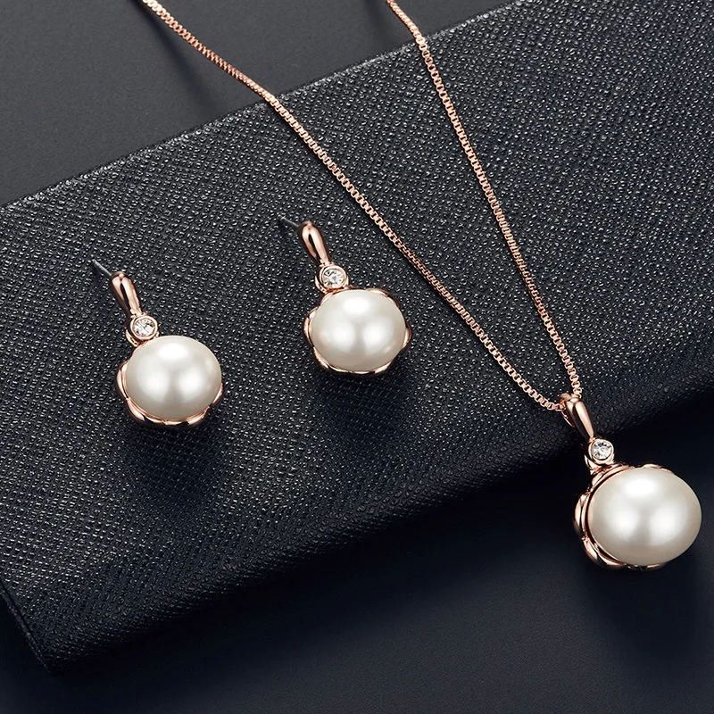 

Silver 925 Pearl Necklace Earring Jewelry For Women Oval Love Flower Trend Korean Accessories Pendant Ornaments For Wedding