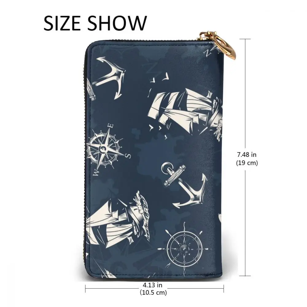 

2021 Leather Wallet Long Ocean Ship Anchor And Octopus Multiple Cards Holder Clutch Female Male Purse Standard Wallet