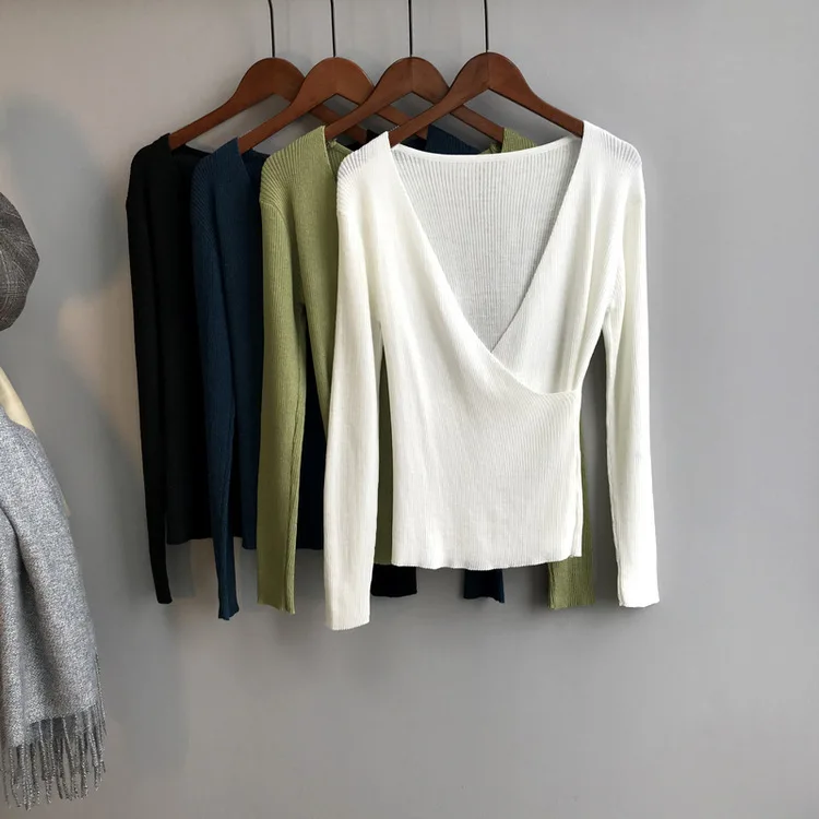 2019 осенний приталенный вязаный свитер с v-образным вырезом офисный женский