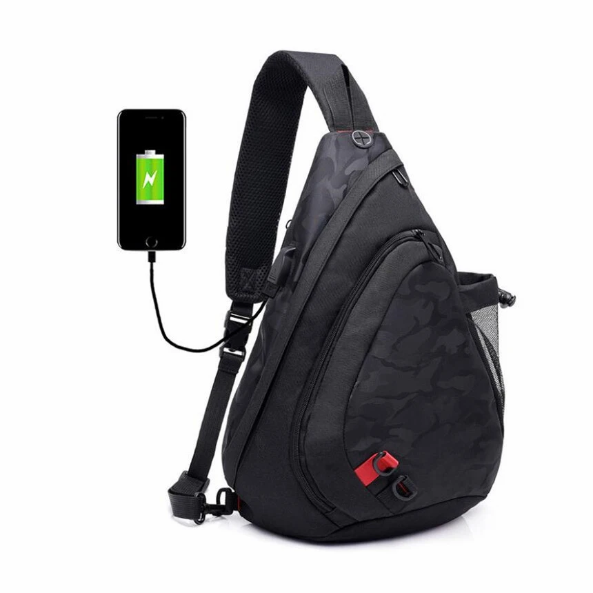 Black DINGXINYIZU, водонепроницаемая мужская сумка через плечо, зарядка через usb, черный камуфляж, слинг, грудь, сумка, сумки на плечо для мужчин, рюкзак, рюкзак - Цвет: Black