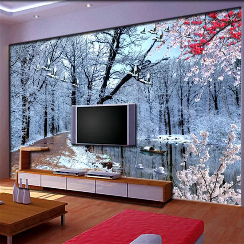 Обои на заказ 3D обои с изображением леса снежной сцены гостиной домашний декор 3d