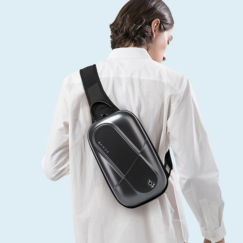 bange unique design pc waterproof men crossbody bag travel sling shoulder bag with hard shell chest bag for male case free global shipping