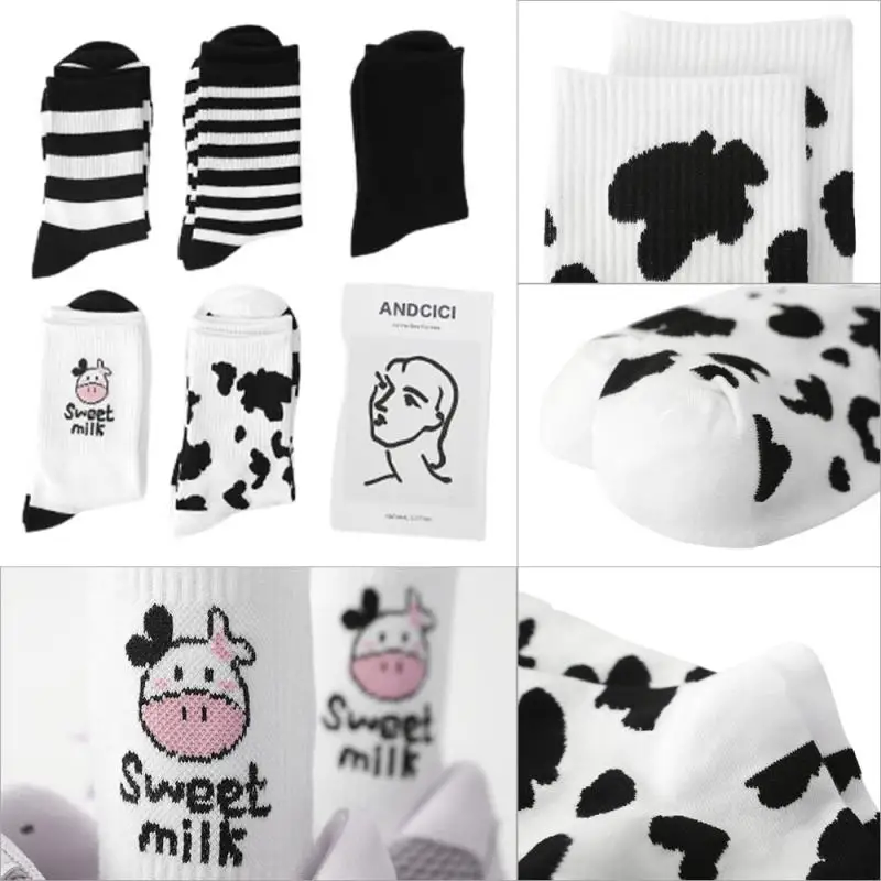 

Japanese Style Cotton Women Socks Striped Solid Breathable Casual Cartoon Sportswear Arrivals Cow Printed Sock Lovely Harajuku