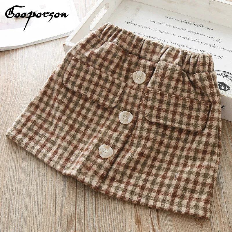 Весенняя Юбка для маленьких девочек Клетчатая юбка на пуговицах детей Одежда