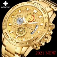 wwoor 2021 fashion mens watches top brand luxury gold full steel quartz watch men waterproof sport chronograph relogio masculino