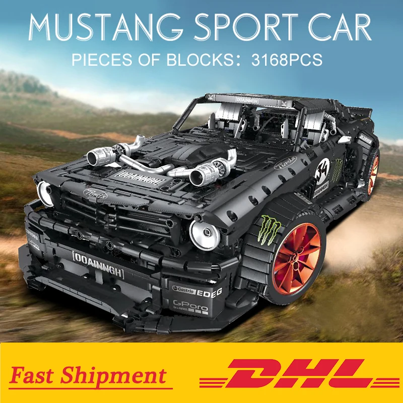 DHL Новинка 1965 Ford Mustang Hoonicorn гоночный автомобиль Fit дизайн MOC 22970 20102 строительные