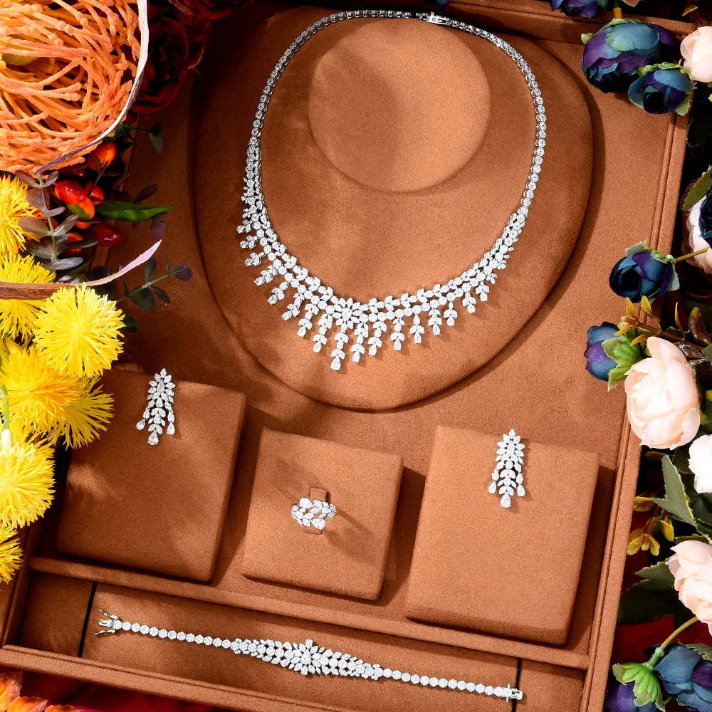 

kellybola Jewel 2021 Dubai Exclusive High Quality Luxury Full Cubic Zirconia Jewelry 4PCS Set Female Elegant Jewelry Accessories