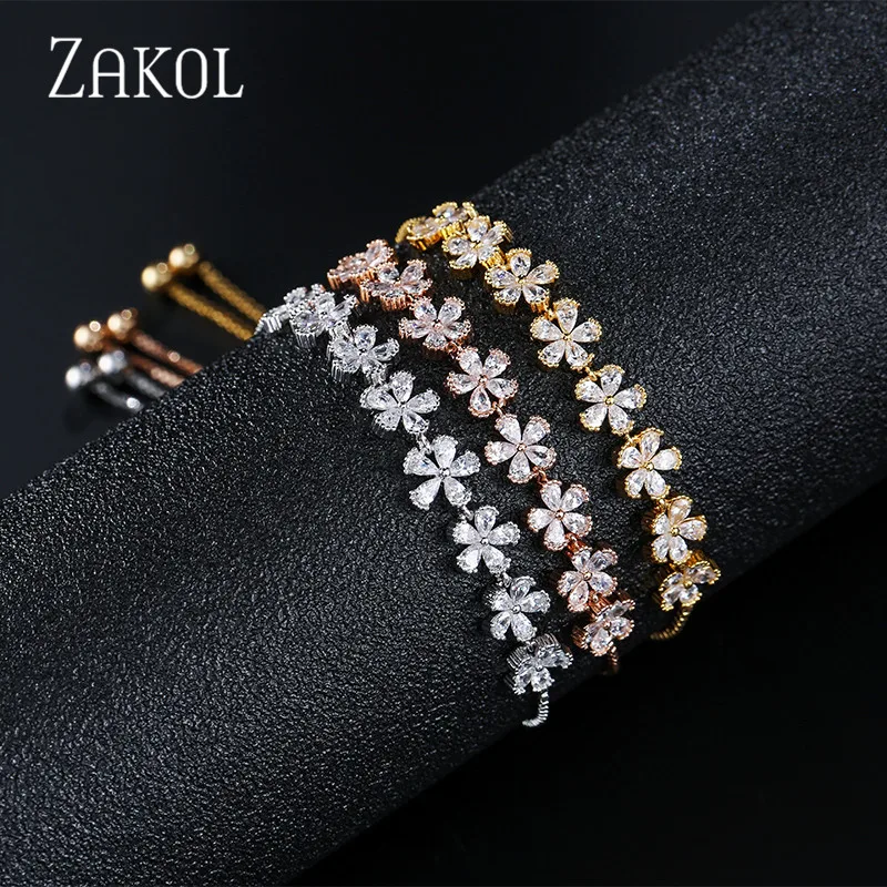 ZAKOL брендовые браслеты в форме цветка с кубическим цирконием и кристаллом
