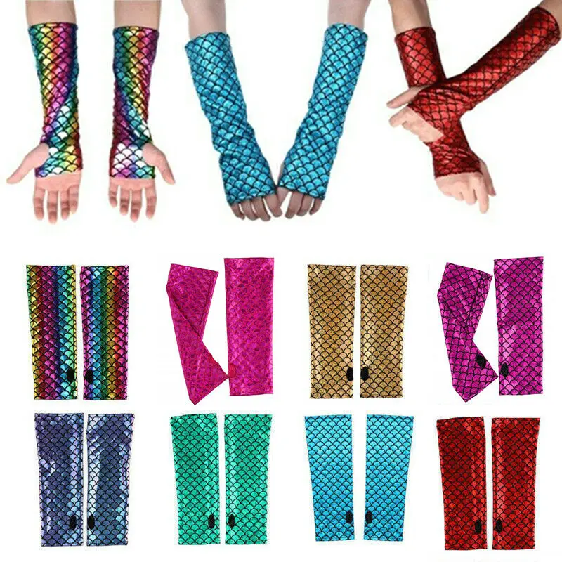 Блестящие длинные перчатки русалки сексуальные без пальцев рукавицы вечерние
