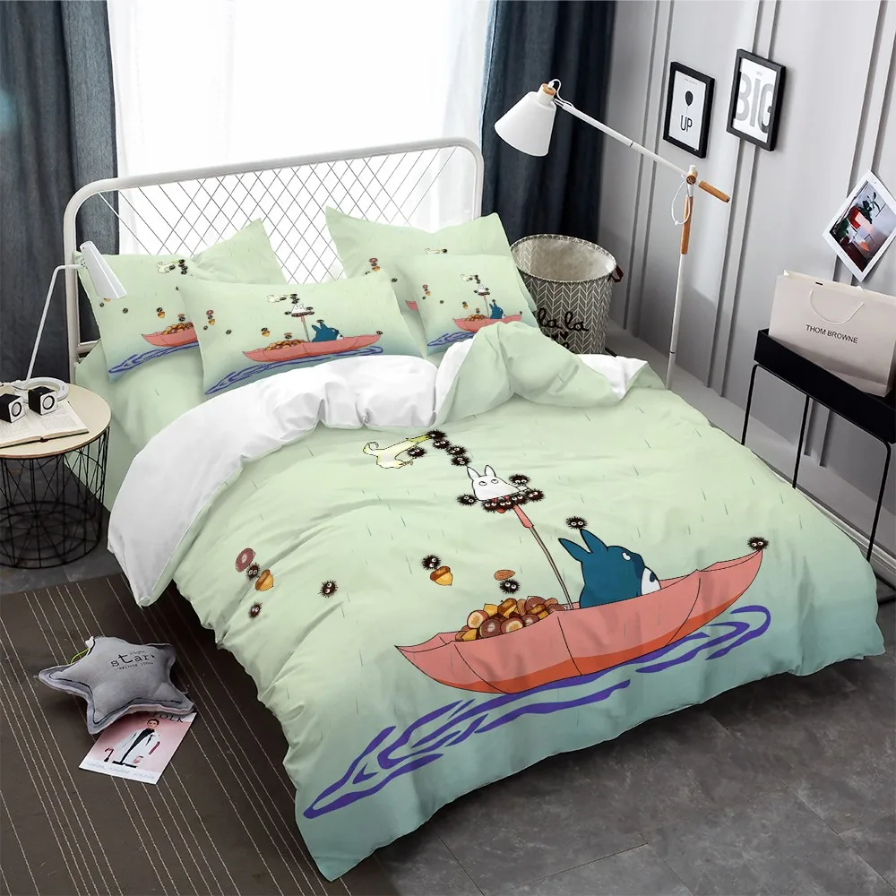 

Комплект постельного белья Totoro из 2/3 предметов, пододеяльник с 3D-принтом каштанового цвета и зонтом, мультяшная кровать в стиле аниме, Компл...