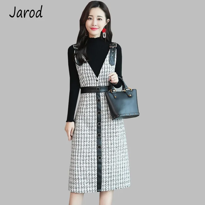 Женское однобортное платье на бретельках клетчатое твидовое вечернее с v образным вырезом Осень зима