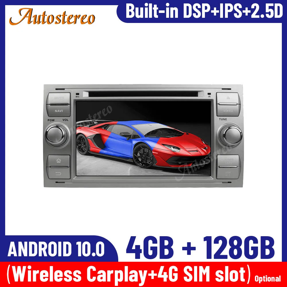 

Android 10.0 4+128GB Carplay For Ford 2006 Car GPS Navigation Multimedia Auto Radio Video Player Tape Recorder Head Unit Silver
