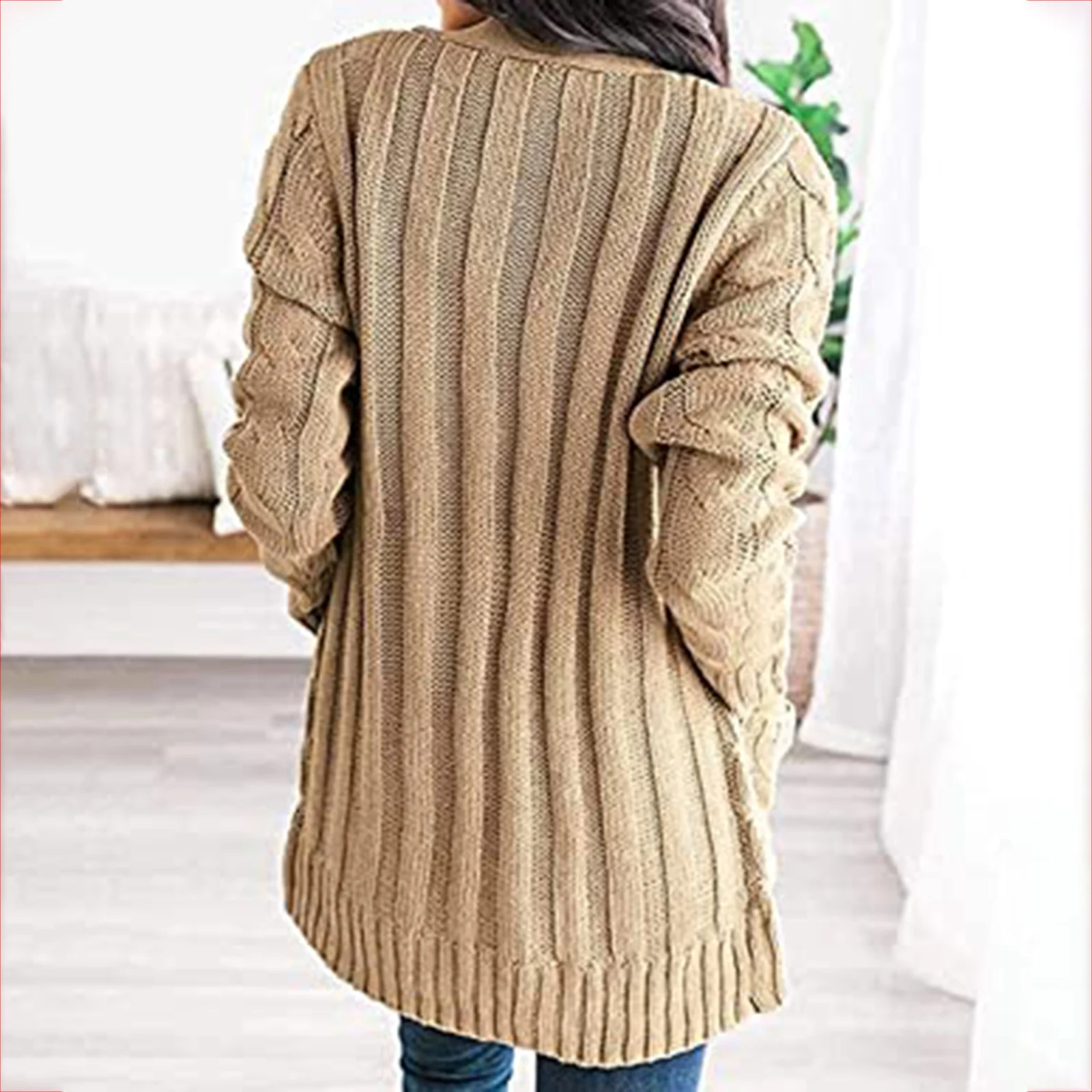 

Women's Long Sleeve Cable Knit Cardigan with Pocket Casual Coat Solid Color TT@88