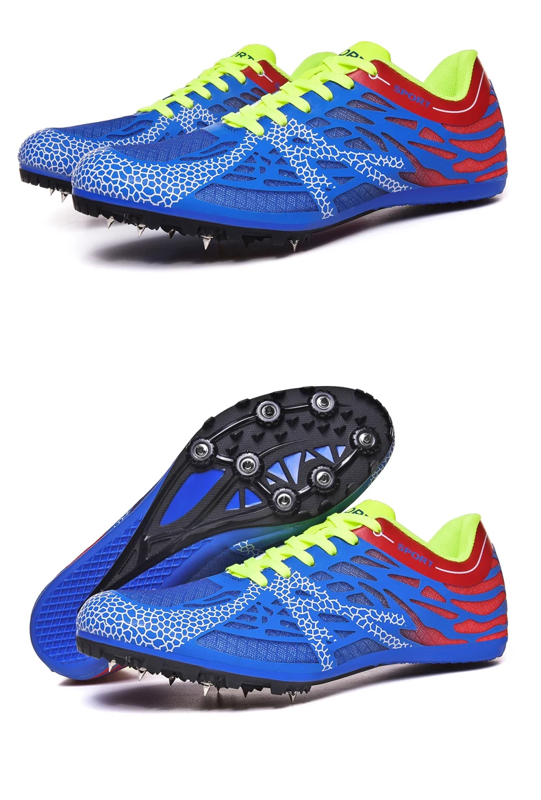 Men Women Boys Girls Track and Field Shoes Mesh Breathable Athletics Spike Shoes Black Blue Racing Sneakers Lightweight Trainers