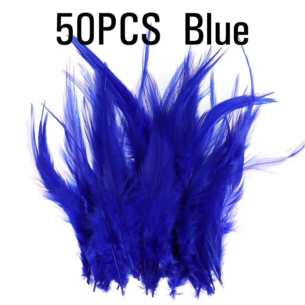 ICERIO 50 шт. мухобойка крюк седло для петуха Hackle петух Schlappen перо форель Steelhead мухи связывающие материалы - Цвет: Blue 50PCS