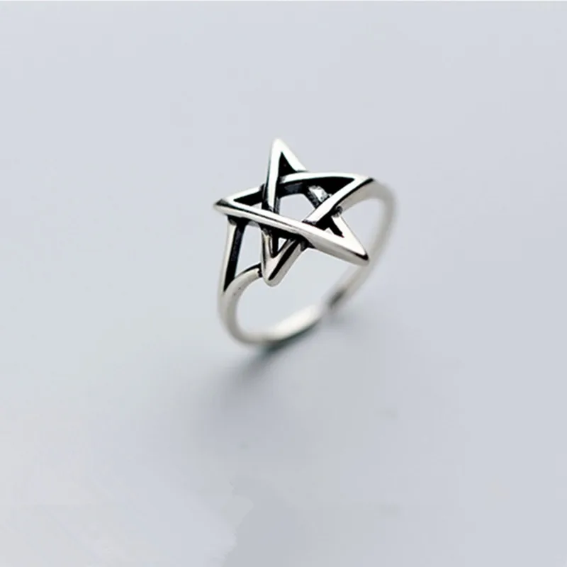 

Vintage 925 Sterling Silver Adjustable Star Rings For Women Femme Fashion Girl Prevent Allergy jz288