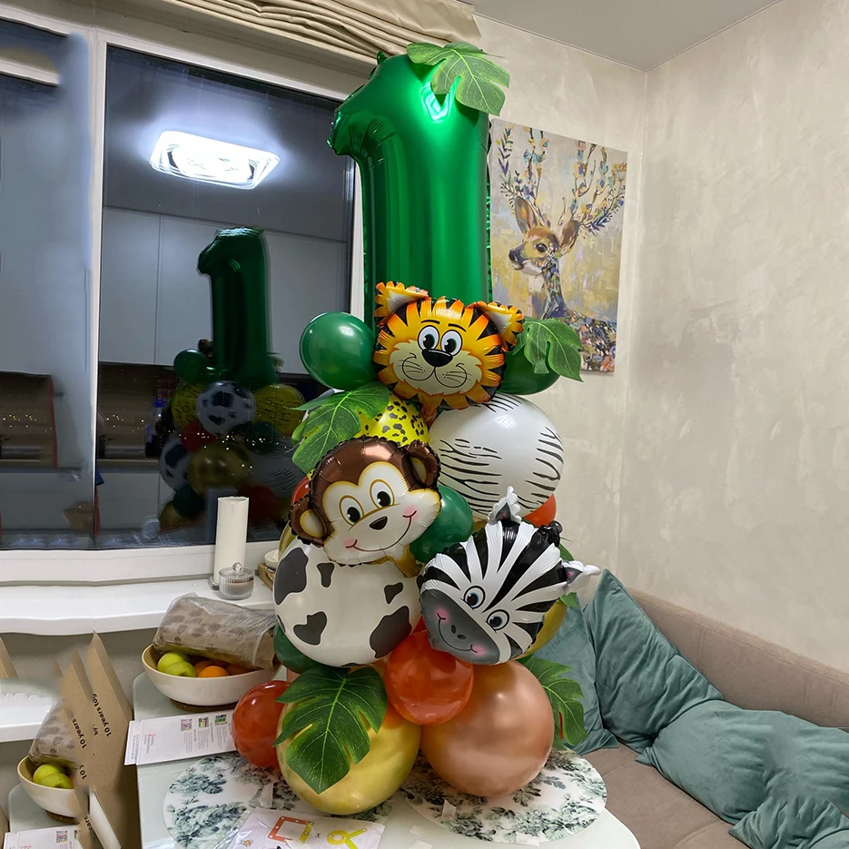 

HUHULE 35Pcs Balloon Strand Number Ballons Jungle Kids Boys Birthday Party Decoration 1st Years Olds Baby Shower Animal Baloons