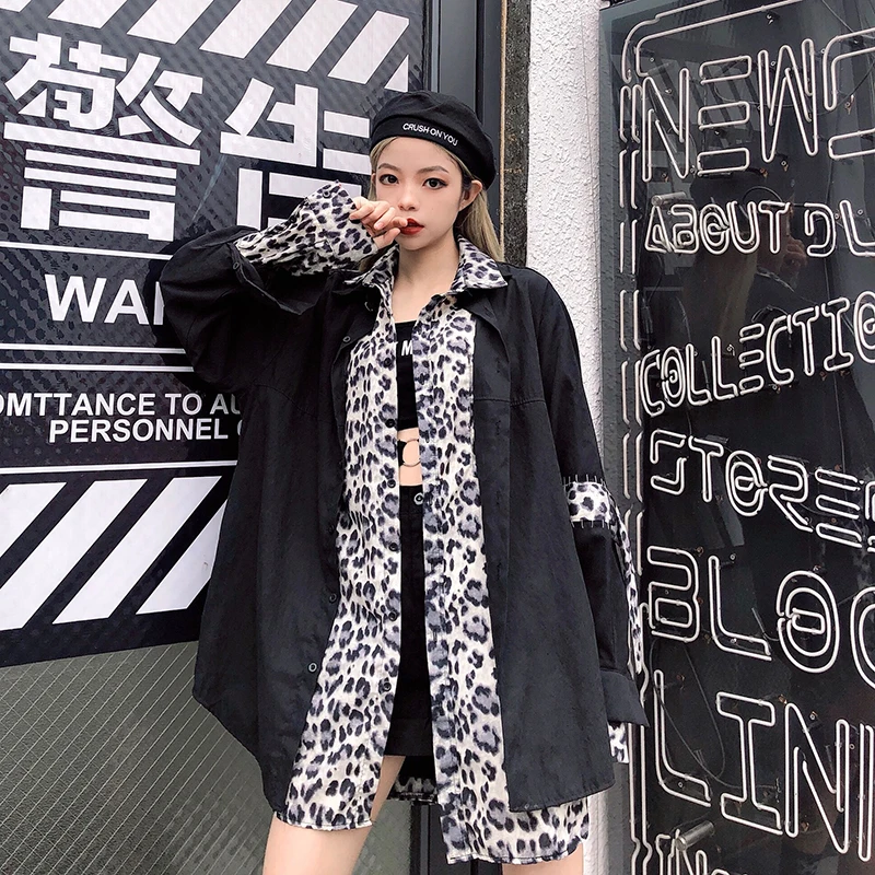 Весна Лето Корея Ulzzang Harajuku ретро леопардовая рубашка свободная хип хоп