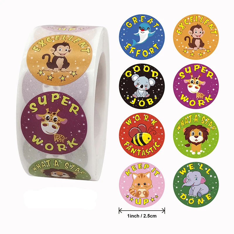 

500pcs/Roll 8 In 1 Cartoon Animal Series Toys Sticker For Kids Creative Learning Reward Toy Gift Cute Monkey Lion Stickers