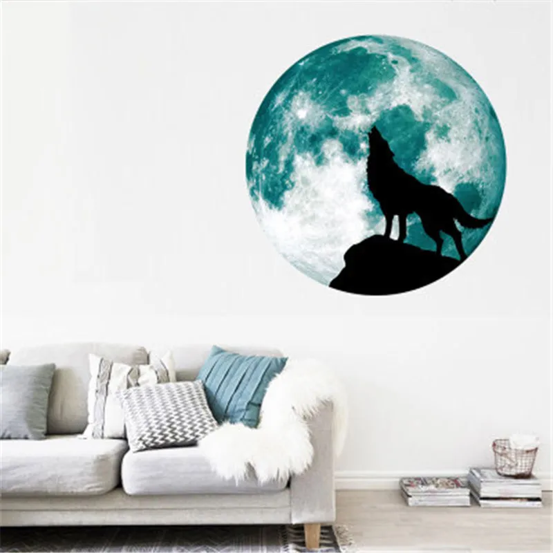 Светящаяся наклейка в виде Луны и волка | Дом сад