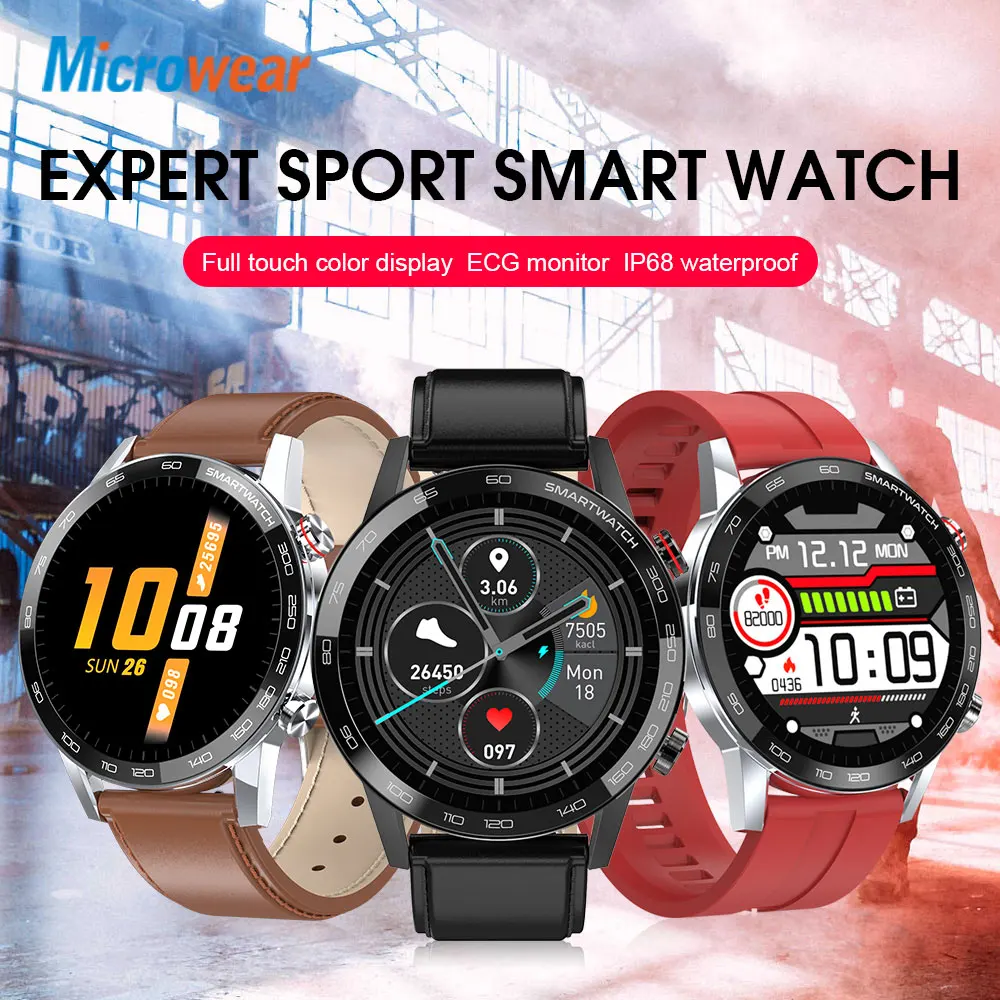 Смарт часы Microwear L16 360*360IPS ЭКГ IP68 Водонепроницаемые 22 мм кровяное давление