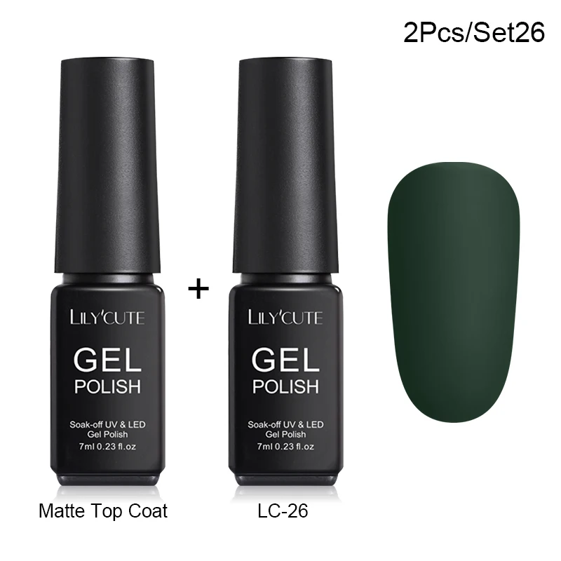 2 Pcs 26 LILYCUTE Матовый УФ-гель для ногтей матовый верхний слой цвет УФ гель для ногтей лак Гибридный впитывающий гель лак маникюрный гель лак - Цвет: 2 Pcs 26