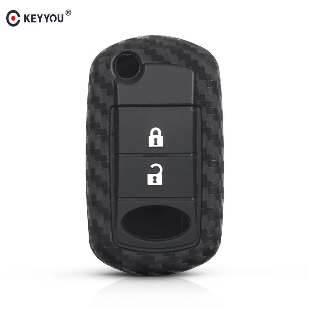 

KEYYOU For Land Rover Range Rover Sport LR3 Discovery Car Flip Carbon Fiber Silicone Key Case Cover Protected Fob 3 Buttons