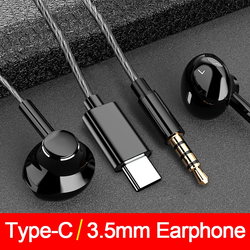 

Heavy Bass type C earphones for Samsung For Xiaomi Redmi 3.5mm Jack In Ear ear phone Headset Mic Volume control TypeC Earphone