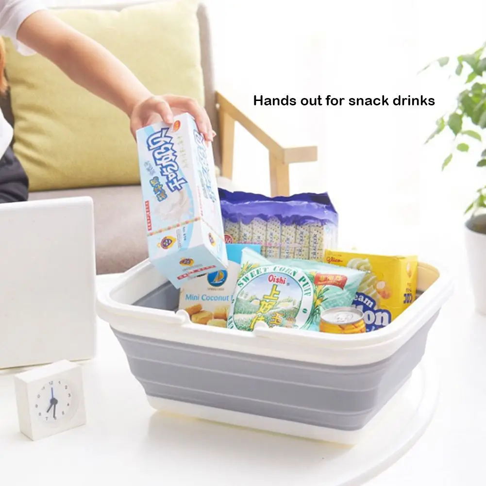 Portable Folding Plastic Square Bucket Vegetable Fruits Washing Basket Water Storage Basin Kitchen Organizer Tools