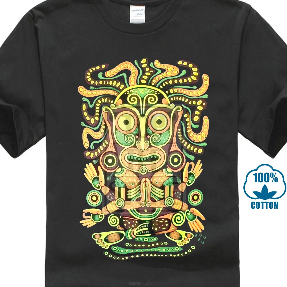 Idol Мужская футболка светящаяся ультрафиолетовая черная неоновая Psychedelic Art Goa Festival
