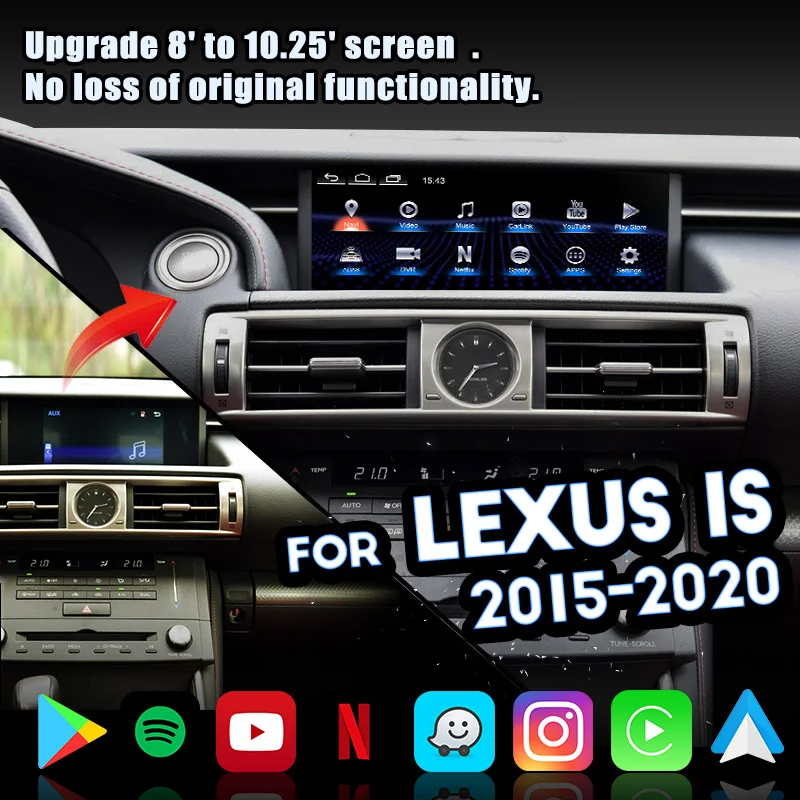 

Lsailt 10.25 inch CarPlay Android Screen for LEXUS 2013-2021 IS200t IS300h IS300 IS250 IS350 Multimedia Display with NetFlix