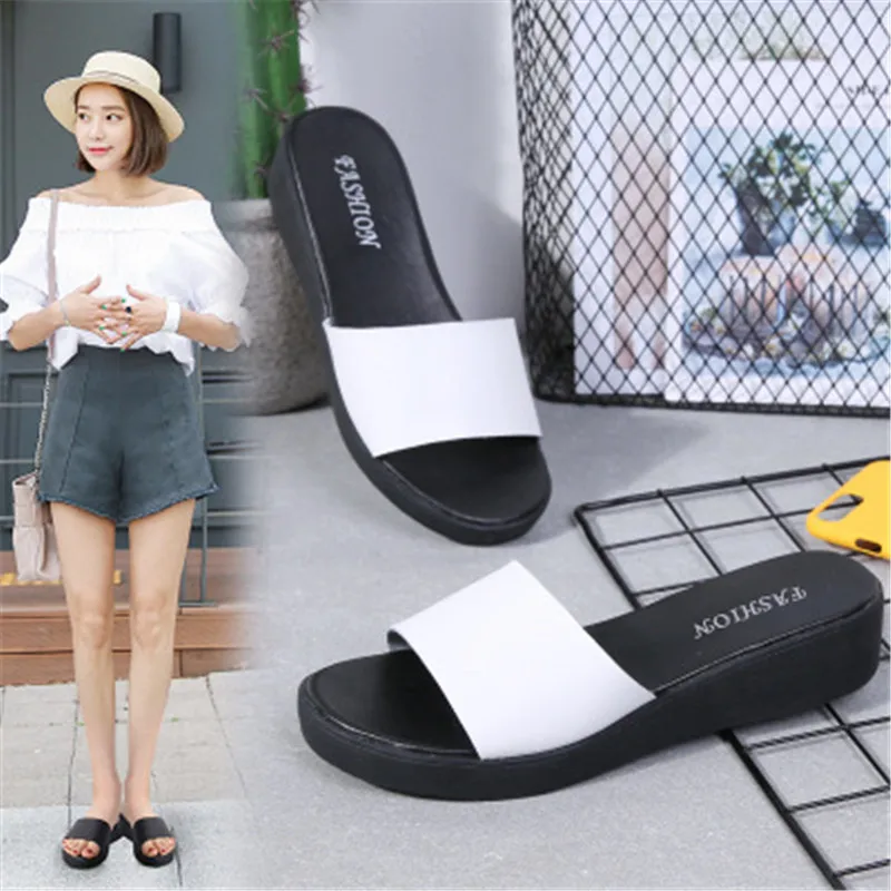 Шлепанцы женские на платформе кожаные сандалии и тапки пляжные тапочки уличные