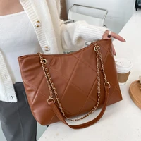 fashion women lattice pattern messenger bag trunk simple pu leather women handbag portable chain commuter shoulder tote