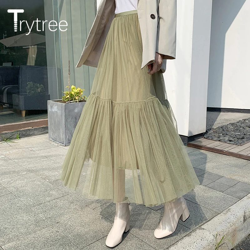 Осенне-зимняя женская юбка Trytree 2020 повседневная с эластичным поясом